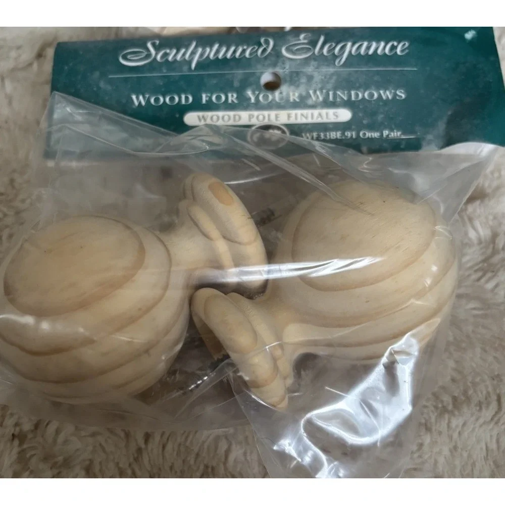 Wood Ball Finials for 1&3/8 inch Drapery Rods Unfinished Set Of 4 (2 Pair)